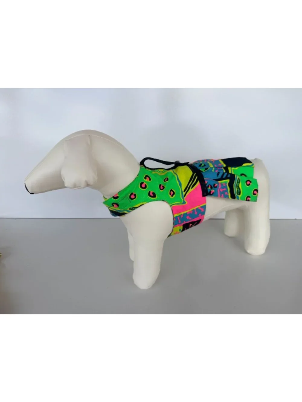Handmade Small Dog Adjustable Dress Outfit w Harness Bright Abstract Design